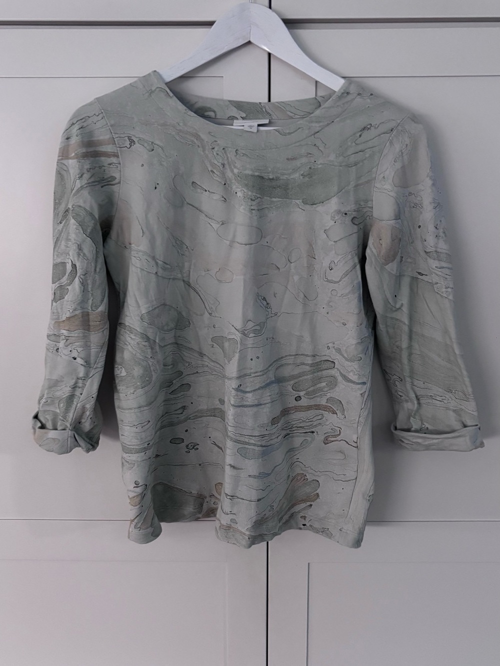 J.jill Relaxed Marble-Print Boatneck Top in Sage Green